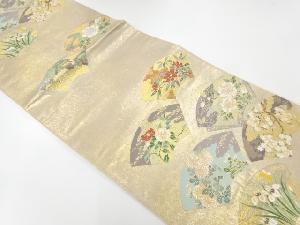 アンティーク　地紙に松藤・四季花模様織出し袋帯（材料）